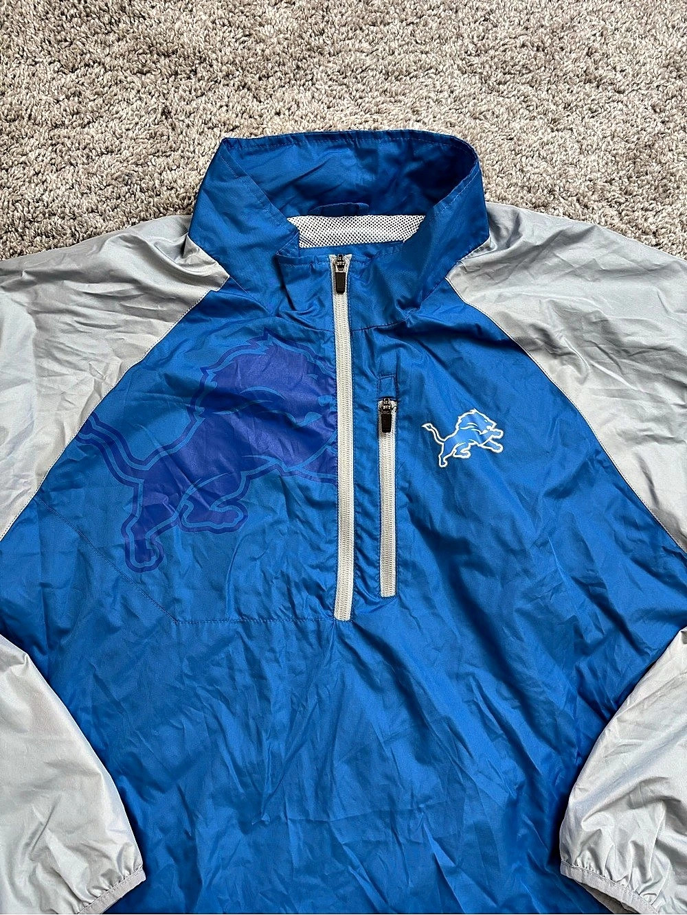 NFL Detroit Lions Men's Blue & Gray Windbreaker Size XL